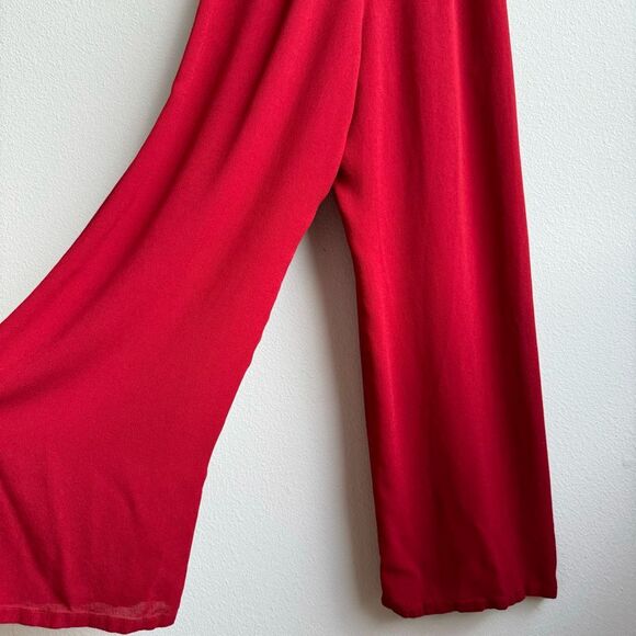 Reformation Red Deep V Straight Wide Leg Short Sleeve Party One Piece Size 0 XS - Picture 8 of 10